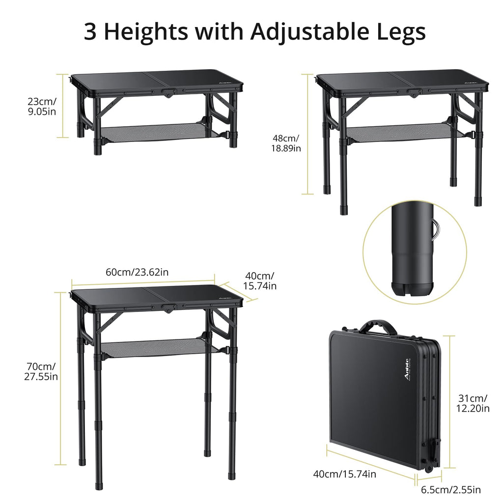 Folding Camping Table, 24"X 16" Adjustable Height Small Folding Table