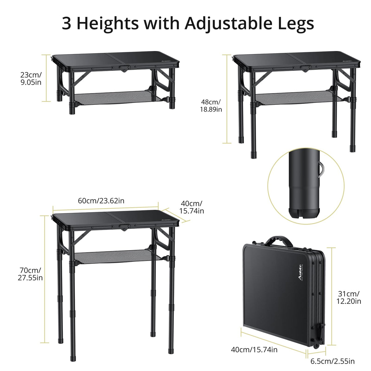 Folding Camping Table, 24"X 16" Adjustable Height Small Folding Table