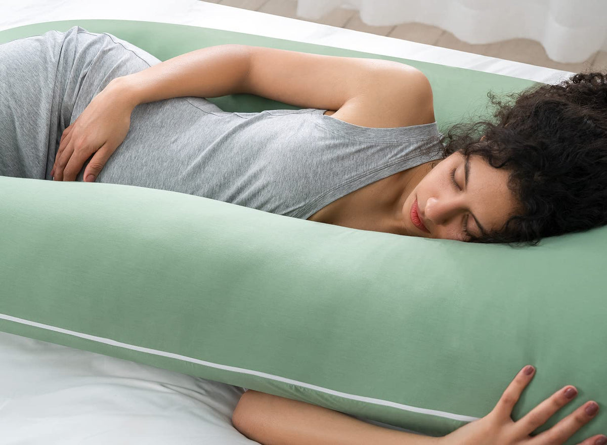 QUEEN ROSE Cooling Pregnancy Pillow, U Shaped Maternity Body Pillow, Green