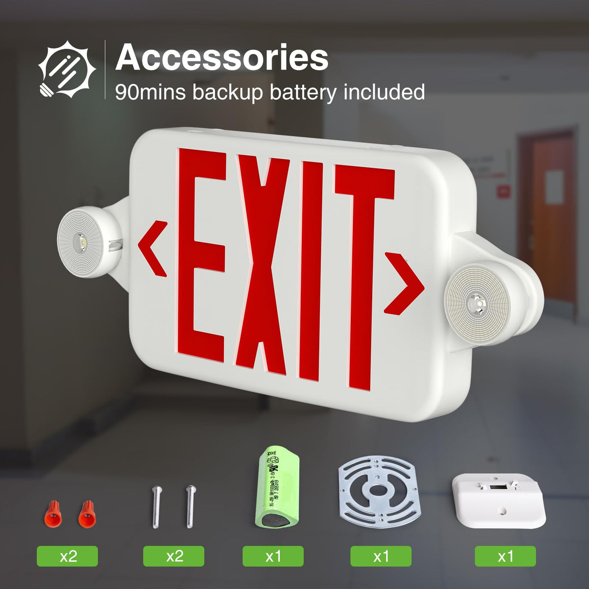 FREELICHT 6 Pack Red LED Exit Signs with Emergency Lights