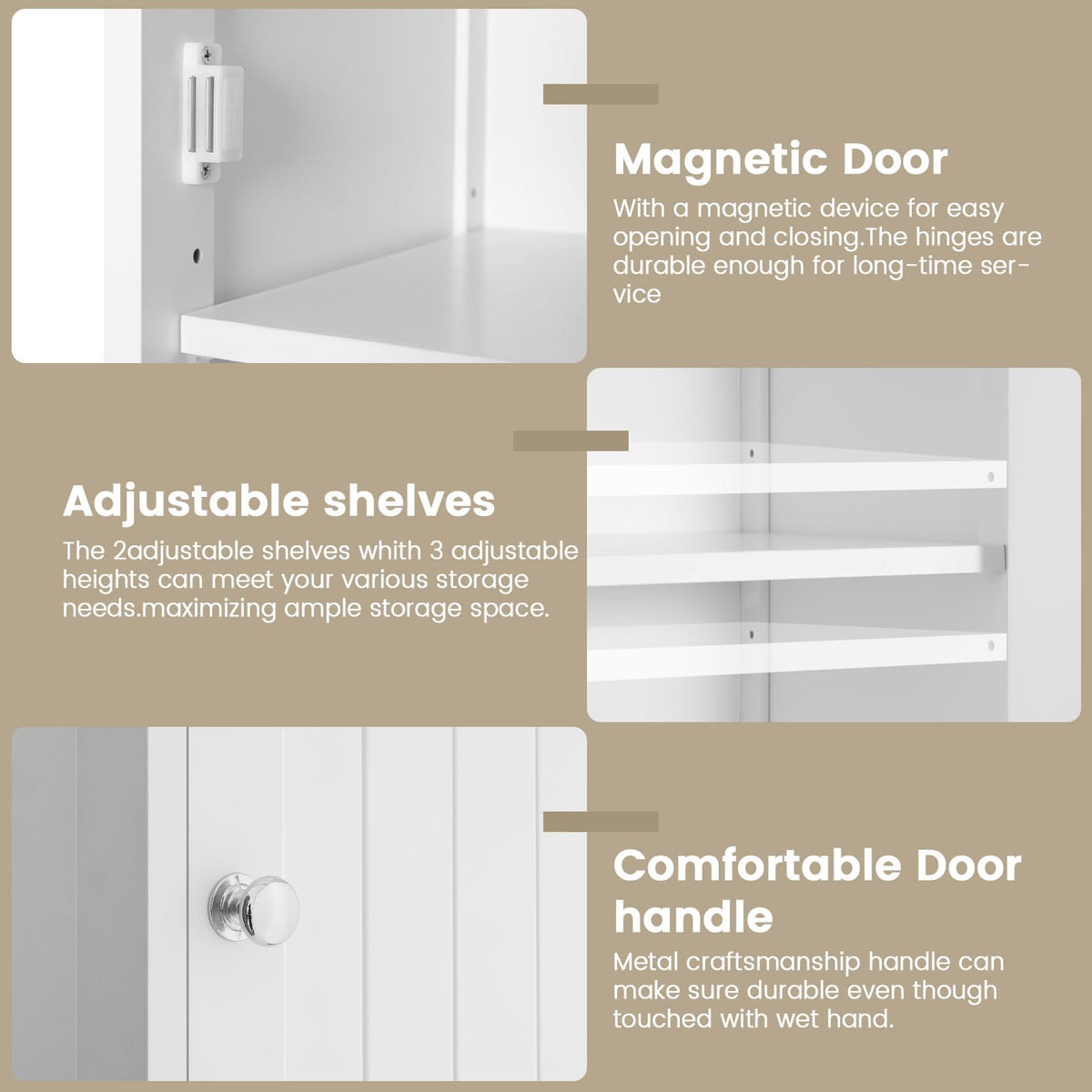 Iwell 66.9" Tall Bathroom Storage Cabinet with 2 Doors & 1 Drawer, Narrow Storage Cabinet with Adjustable Shelves, Floor Cabinet for Bathroom, Living