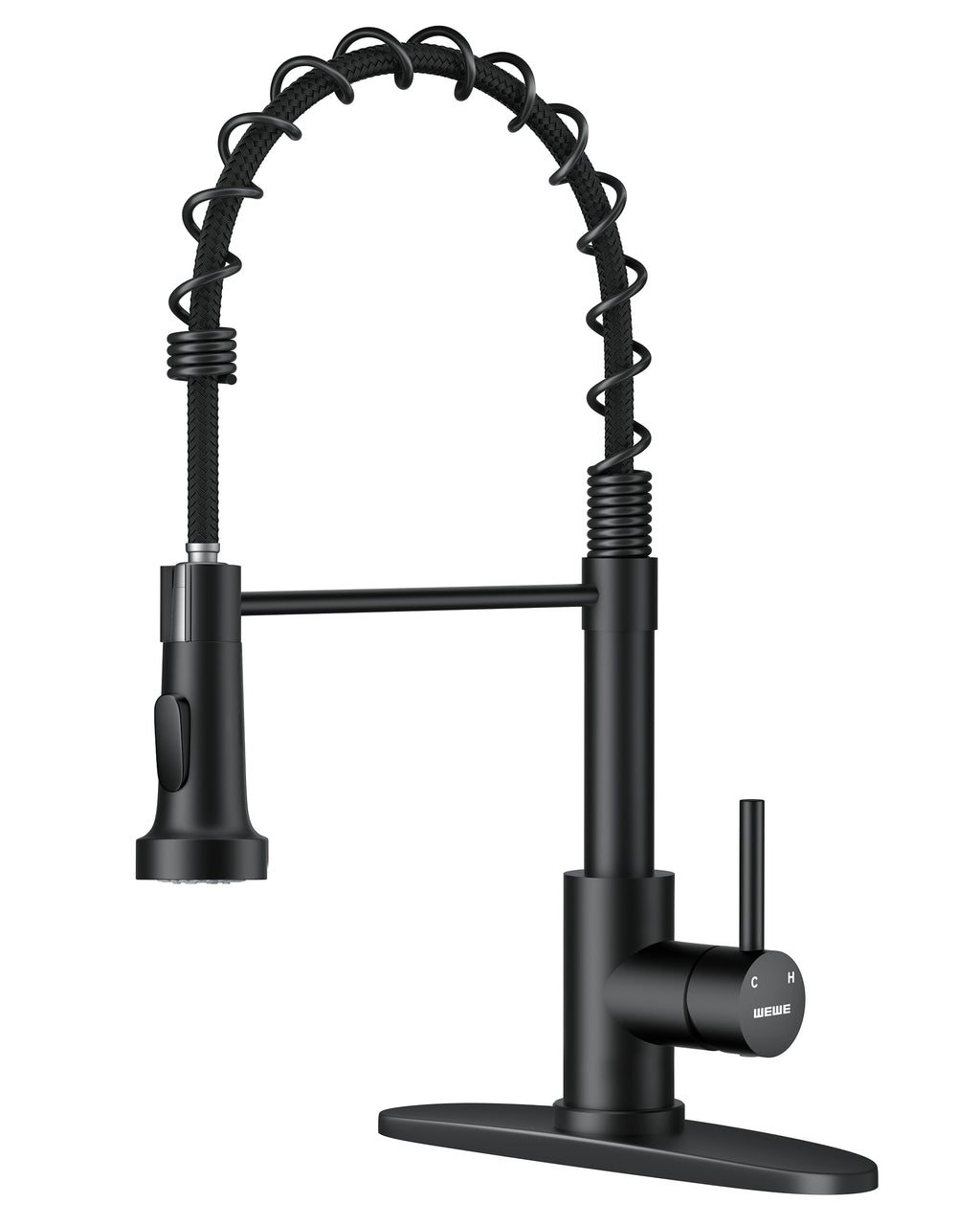 WEWE Black Kitchen Faucet with Pull Down Sprayer, High Arc Bar Sink Faucet