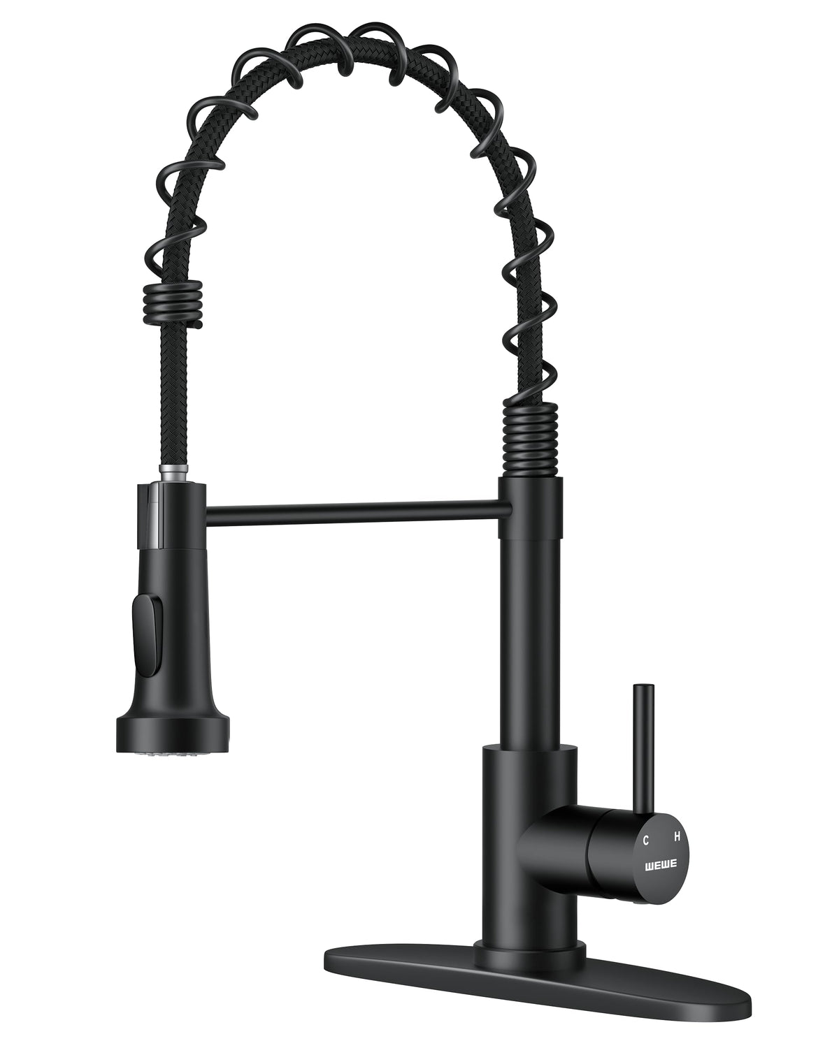 WEWE Black Kitchen Faucet with Pull Down Sprayer, High Arc Bar Sink Faucet