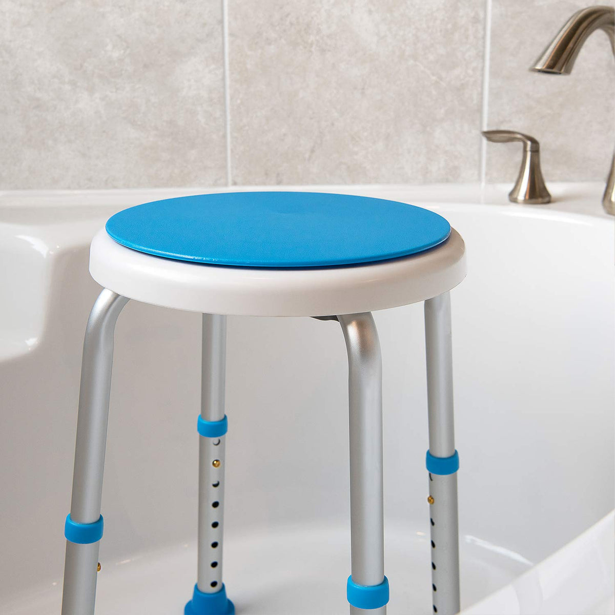 Vaunn Medical Tool-Free Assembly Adjustable Swivel Shower Stool Seat Bench SPA Stool with Anti-Slip Rubber Tips for Safety and Stability