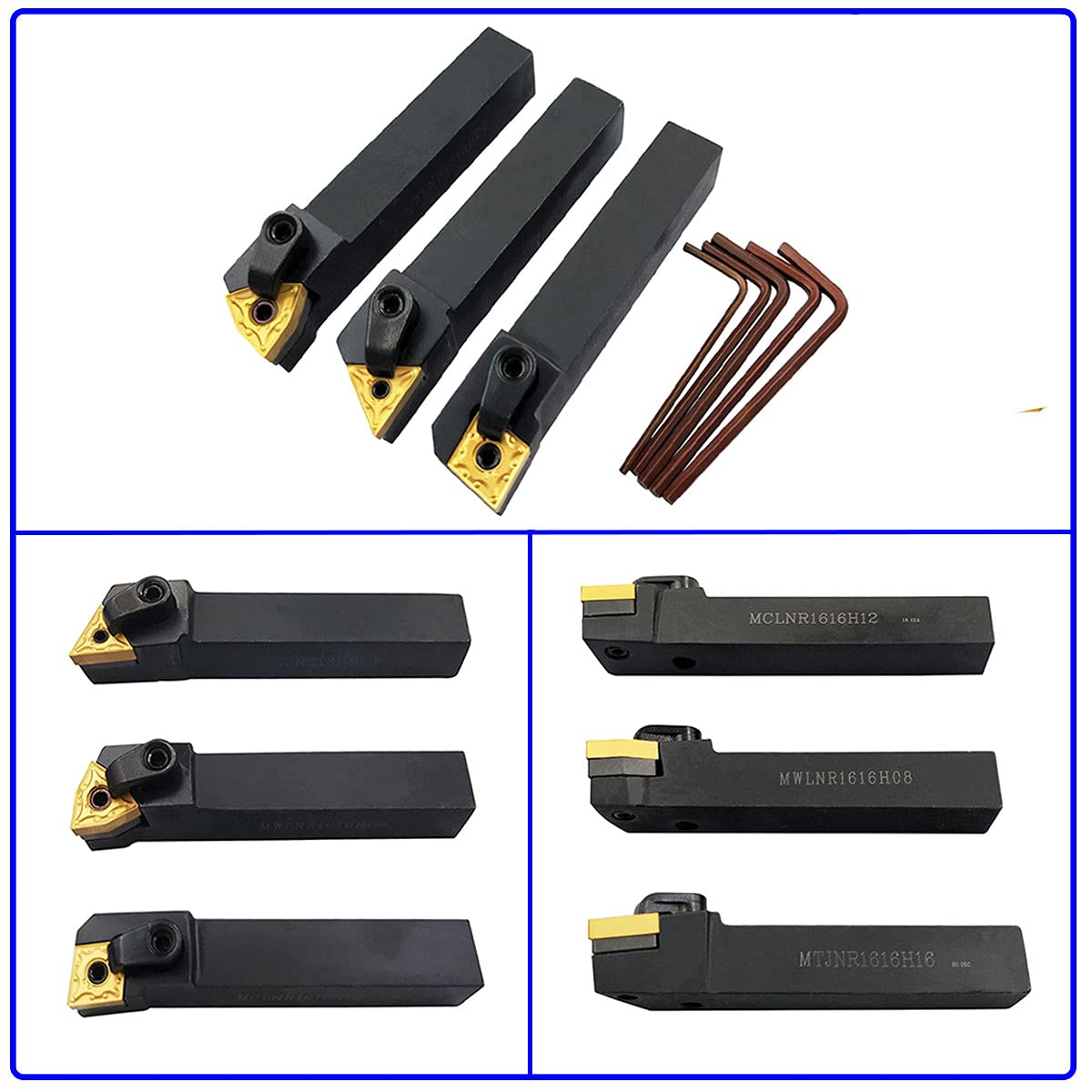 5/8" 36PCS Indexable Carbide Lathe Turning Tool Insert Holder Bit Set MTJNR1616H16 + MWLNR1616H08 + MCLNR1616H12 with CNMG 431 + WNMG 431 + TNMG 331