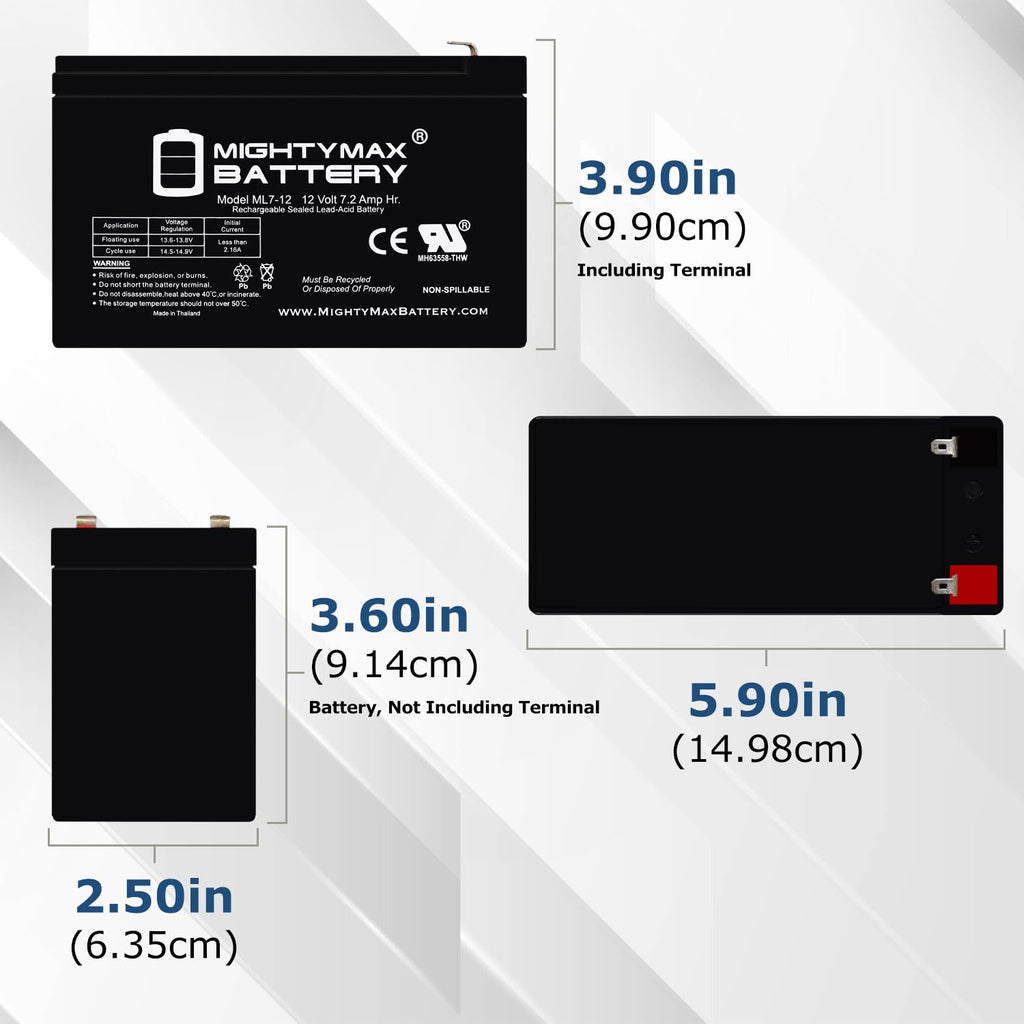 Mighty Max Battery Extended Range Drop in Replacement for 12v Razor ride on toy 7ah battery kit and harness