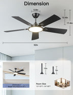 OJX 52 Inch Ceiling Fans with Lights and Remote/APP Control