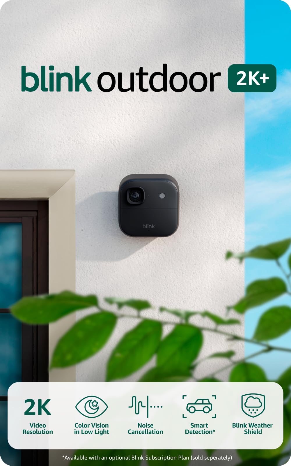 Blink Outdoor 2K+ (newest model) — Wireless smart security camera, 2K video resolution, enhanced audio, two-year battery. Required Sync Module not