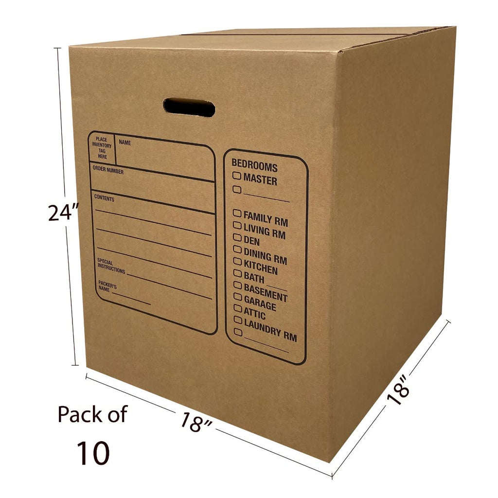 Uboxes Moving Boxes with Handles, 10 Premium Large, 18 x 18 x 24, Brown