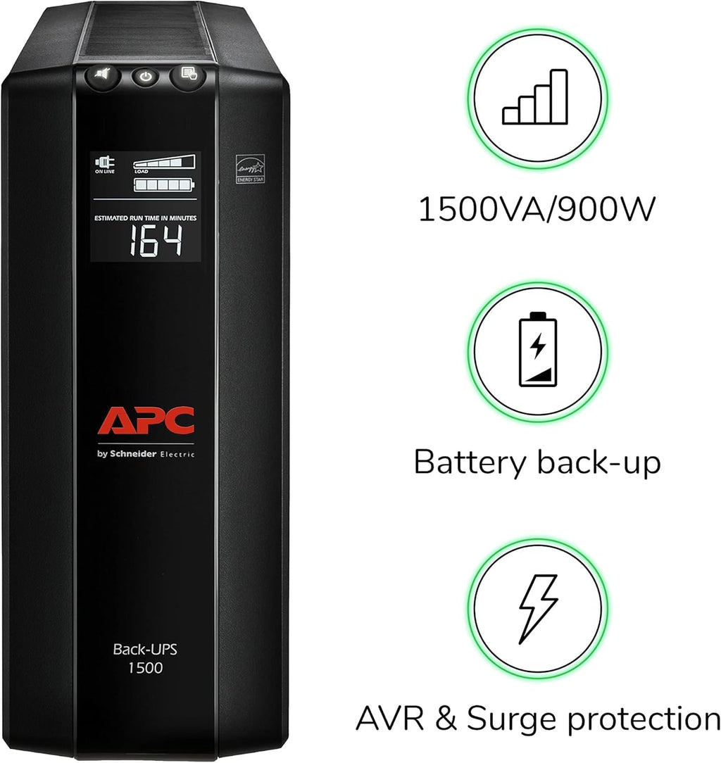APC BX1500M UPS Battery Backup & Surge Protector for Computers, Electronics