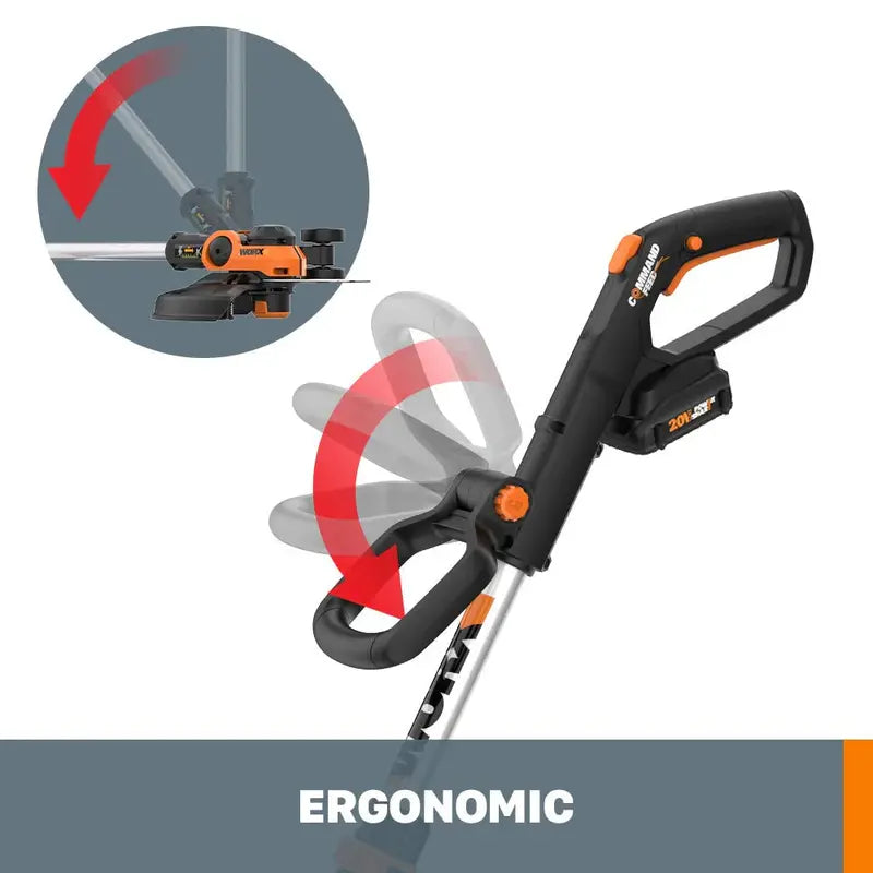 WORX 20V Cordless Trimmer & Edger, 12in Cutting Diameter, 2 Batteries - WG163