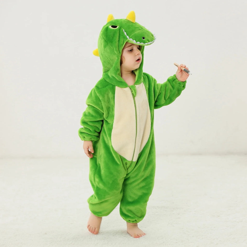 WIBACKER Infant Toddler Dinosaur Animal Fancy Dress Costume Baby Winter Flannel Hooded Romper Christmas Halloween Cosplay Jumpsuit