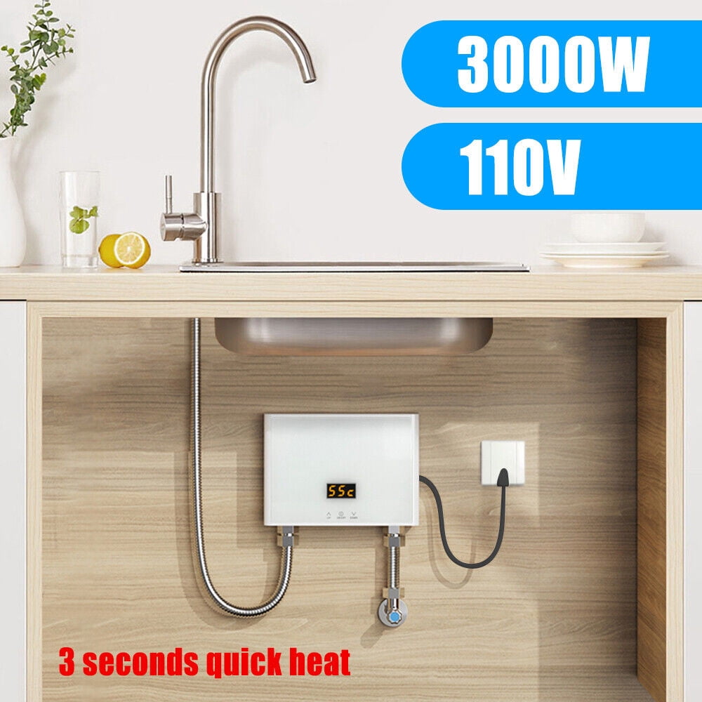 Mini Electric Tankless Water Heater 3000W 110V Constant Temperature Instant Hot Water Heater with Remote Control Digital Display On Demand Hot Water