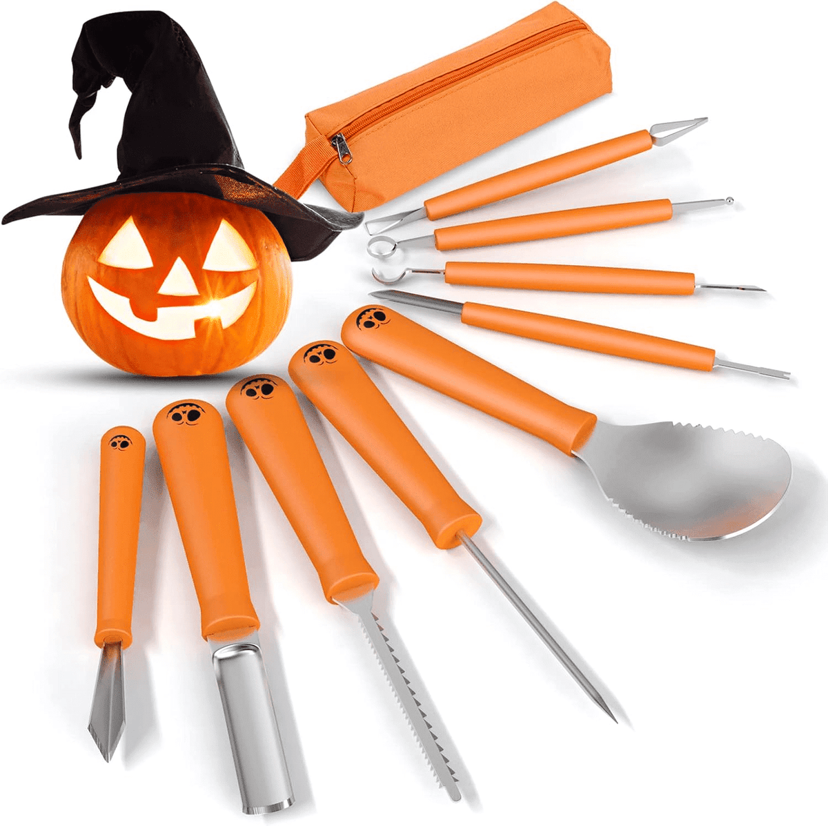 Ninonly 26Pcs Halloween Pumpkin Carving Kit, with 24 PCS Stainless Steel Pumpkin Carving Stencils&2 Carving Tools