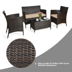 Gymax 4PCS Patio Rattan Outdoor Furniture Set w/ Cushioned Chair Loveseat Table