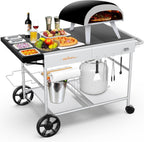 Pizza Oven Table Grill Cart With Pizza Topping Station, 25 W x 50.7 L x 31 H - Black