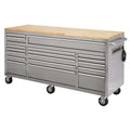 72 in. 18-Drawer 24 in. D Mobile Workbench With Solid Wood Top - Stainless Steel