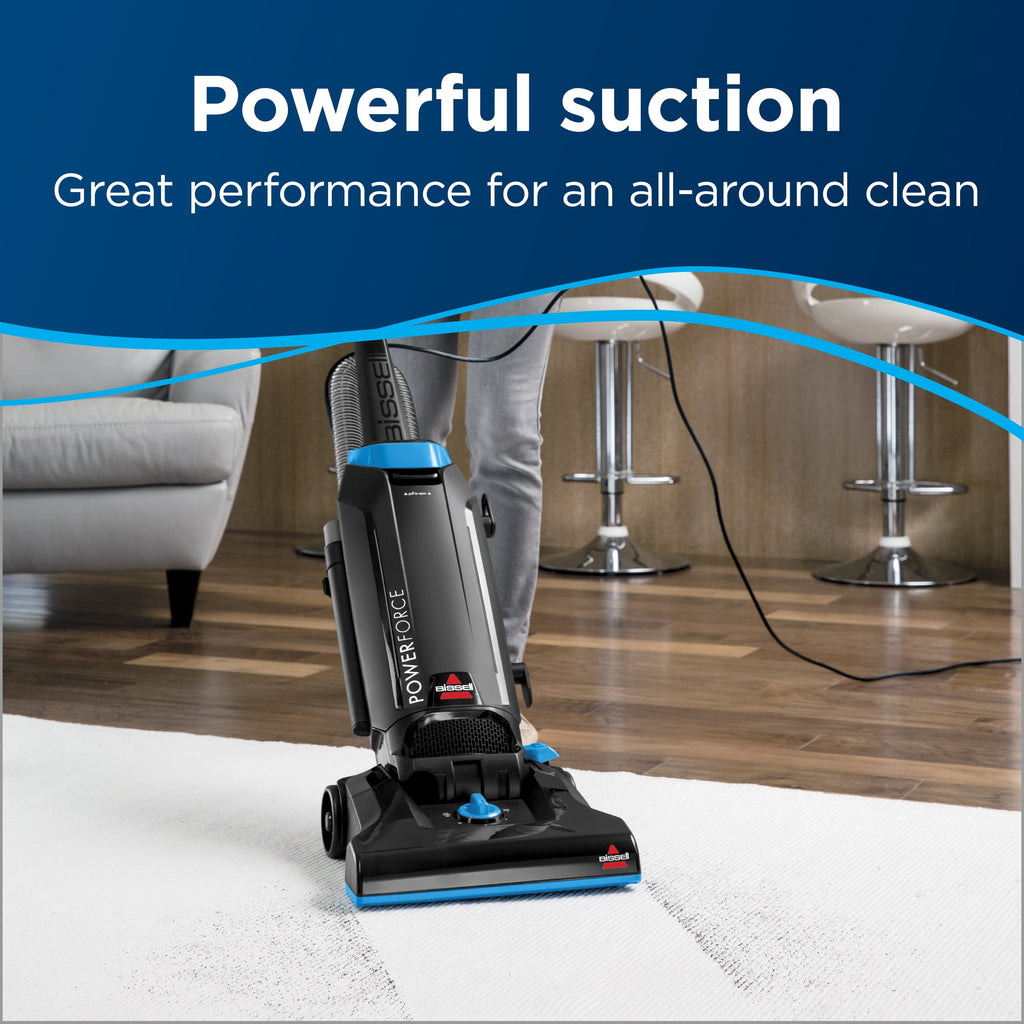 BISSELL PowerForce Bagged, Upright Vacuum, Powerful Suction, Allergen Filtration Bags, Flexible Reach, 1739, Black & Blue