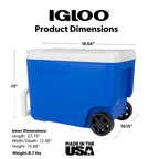 Igloo Wheelie Cool 38 QT Hard Sided Cooler with Wheels, Blue