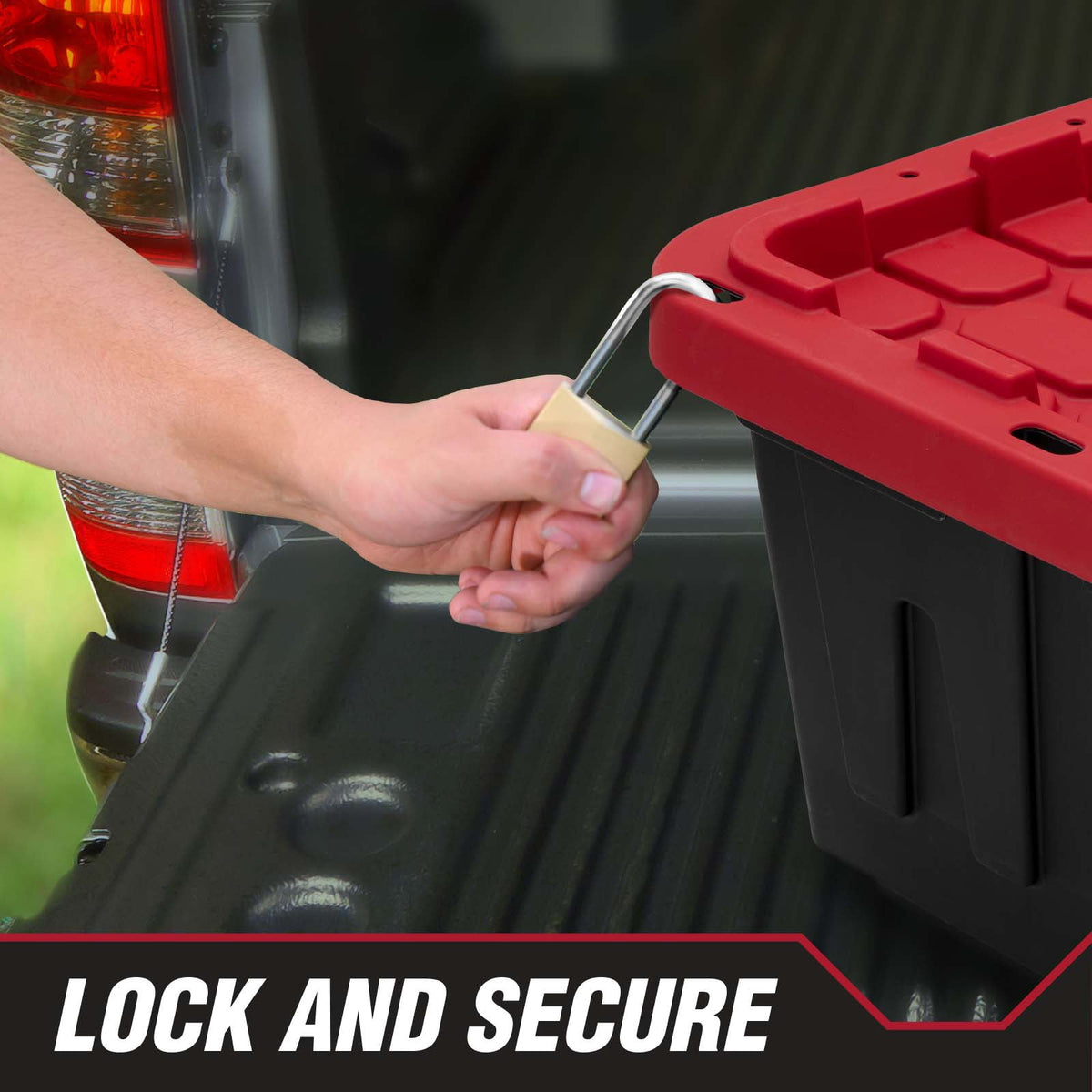 6 pack) Hyper Tough 27 Gallon Snap Lid Storage Bin, Black Base and Red Lid, Heavy-Duty Plastic Container