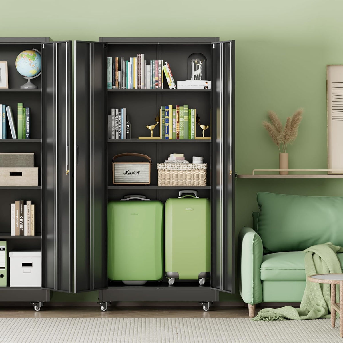 SOLAURA 73 in Metal Storage Cabinet with Wheels, Garage Rolling Cabinet with Locking Doors and 4 Adjustable Shelves, Lockable Tool Storage Cabinets