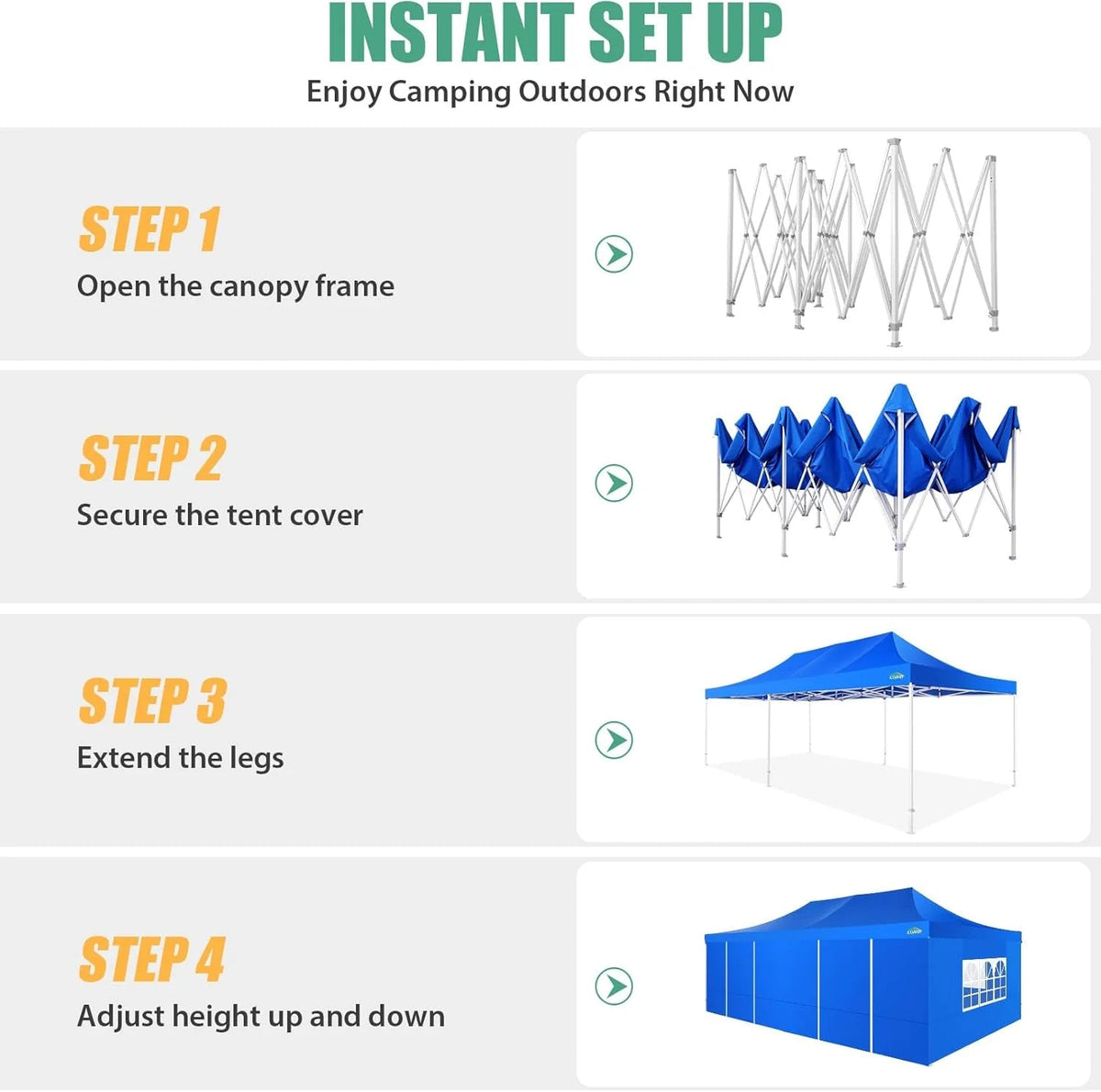 COBIZI 10x20 Heavy Duty Pop-Up Canopy Tent With 6 Sidewalls - Black