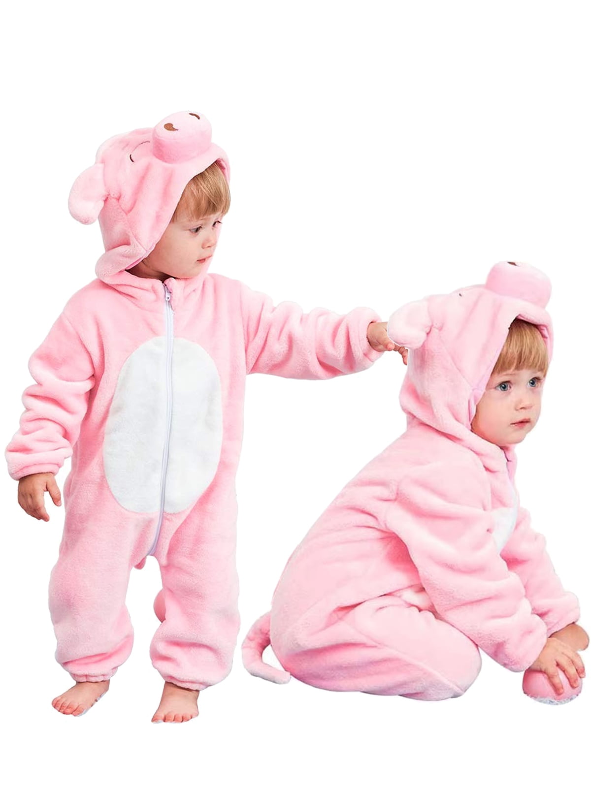 WIBACKER Infant Toddler Dinosaur Animal Fancy Dress Costume Baby Winter Flannel Hooded Romper Christmas Halloween Cosplay Jumpsuit