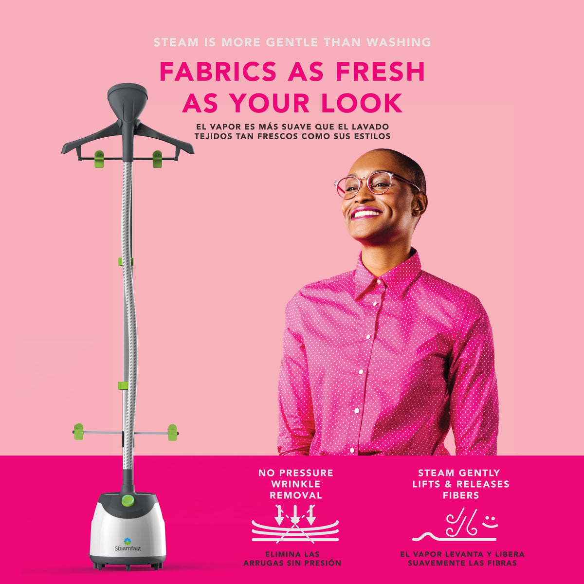 Steamfast SF-567 Full-Size Upright Garment and Fabric Steamer with Clothes Hanger, 1500W, 45-Second Heat Up, 96 Minutes of Continous Steam, 86 fl oz