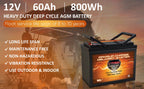 AGM Group 22 Deep Cycle Wheelchair Battery, 12V 60Ah, 2 Pack - VMAXMB96