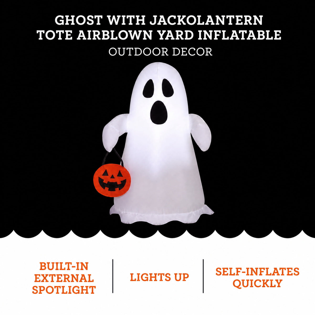 Ghost with Jack-o'-Lantern Tote Airblown Yard Inflatable, Multicolor, 3.5', Halloween by Way To Celebrate