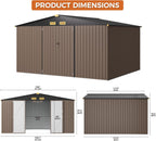 IRONCK Metal Outdoor Storage Shed, 10x12ft, Brown