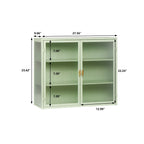 27.56in Modern Wall Cabinet With Fluted Tempered Glass Doors, Three-Tier Storage, Mint Green
