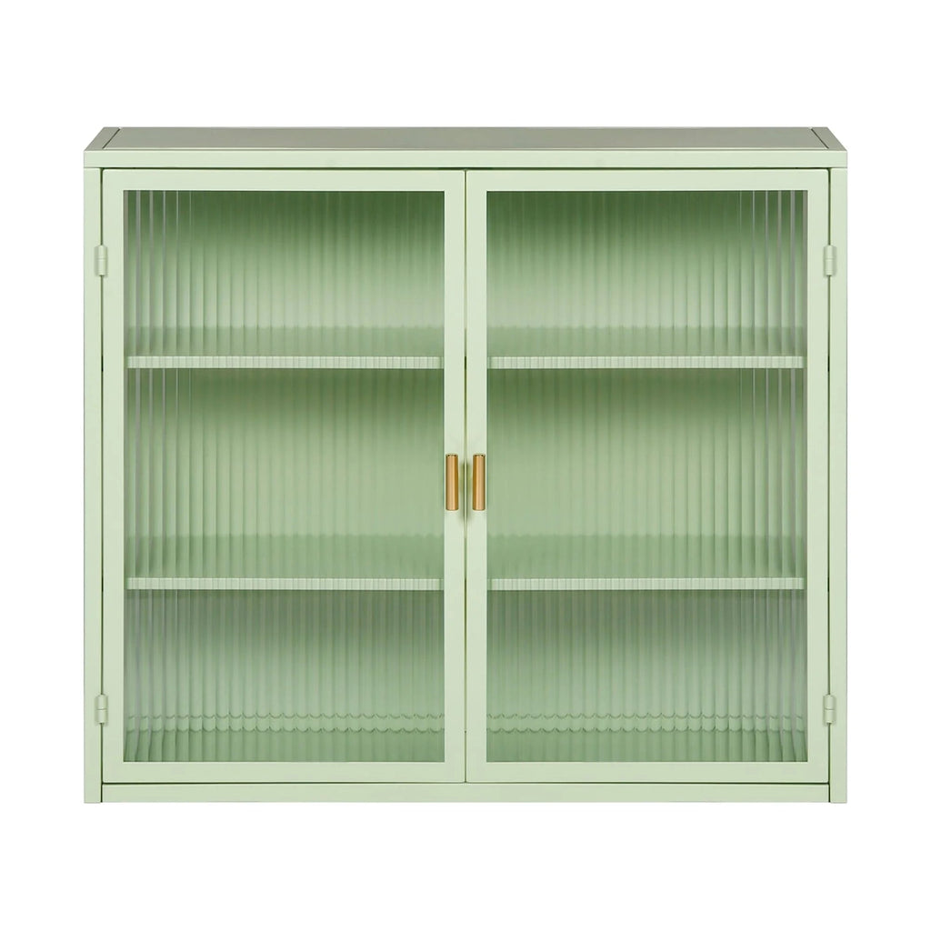 27.56in Modern Wall Cabinet With Fluted Tempered Glass Doors, Three-Tier Storage, Mint Green