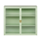27.56in Modern Wall Cabinet With Fluted Tempered Glass Doors, Three-Tier Storage, Mint Green
