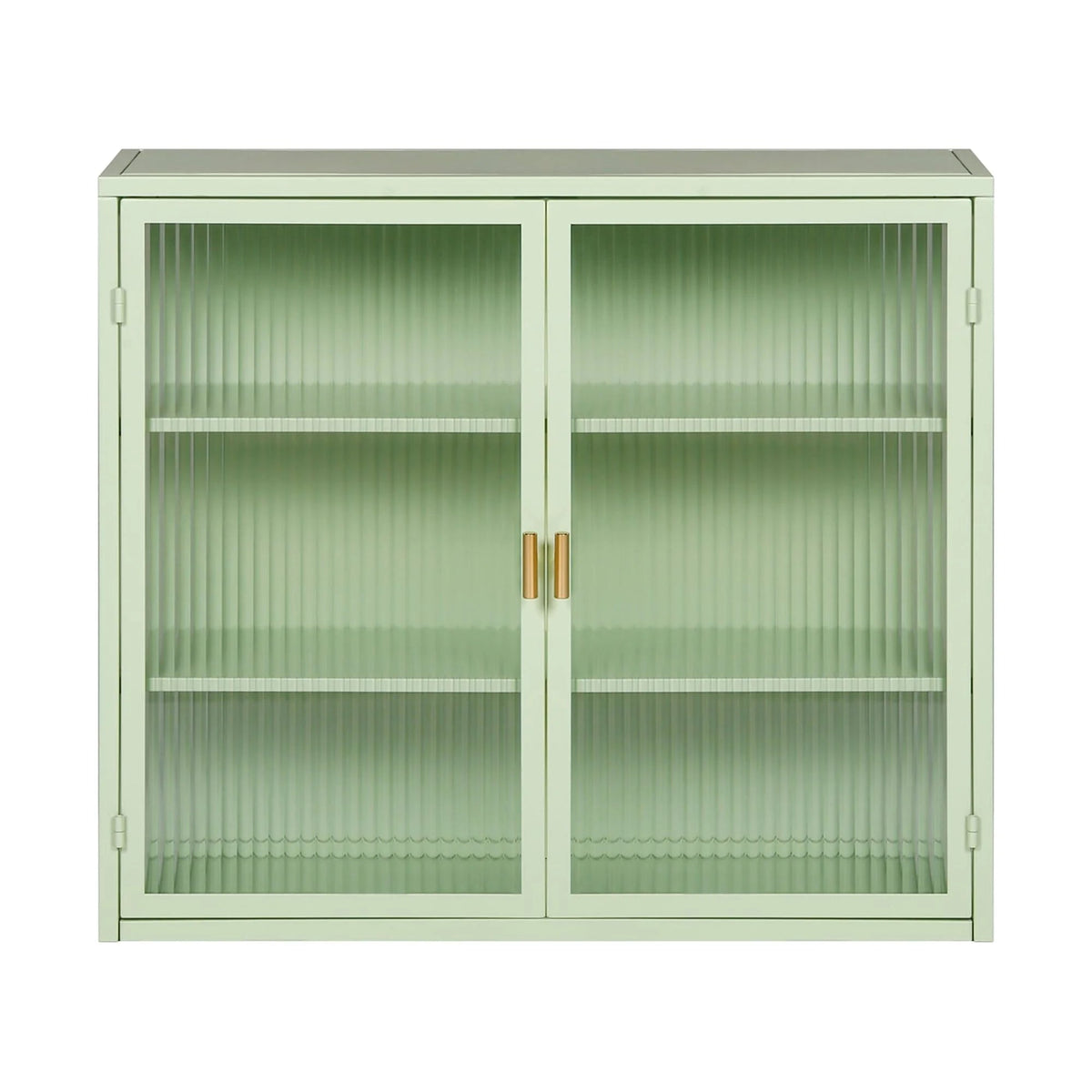 27.56in Modern Wall Cabinet With Fluted Tempered Glass Doors, Three-Tier Storage, Mint Green