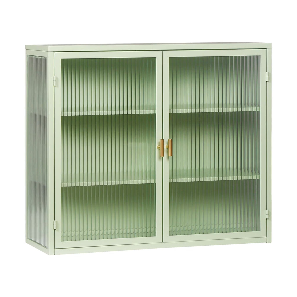 27.56in Modern Wall Cabinet With Fluted Tempered Glass Doors, Three-Tier Storage, Mint Green