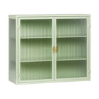 27.56in Modern Wall Cabinet With Fluted Tempered Glass Doors, Three-Tier Storage, Mint Green