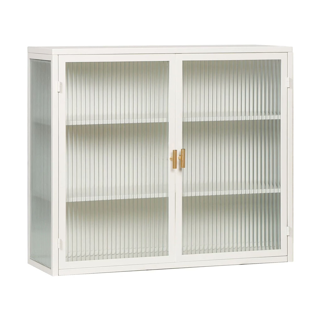 27.56in Modern Wall Cabinet With Fluted Tempered Glass Doors, Three-Tier Storage, Mint Green