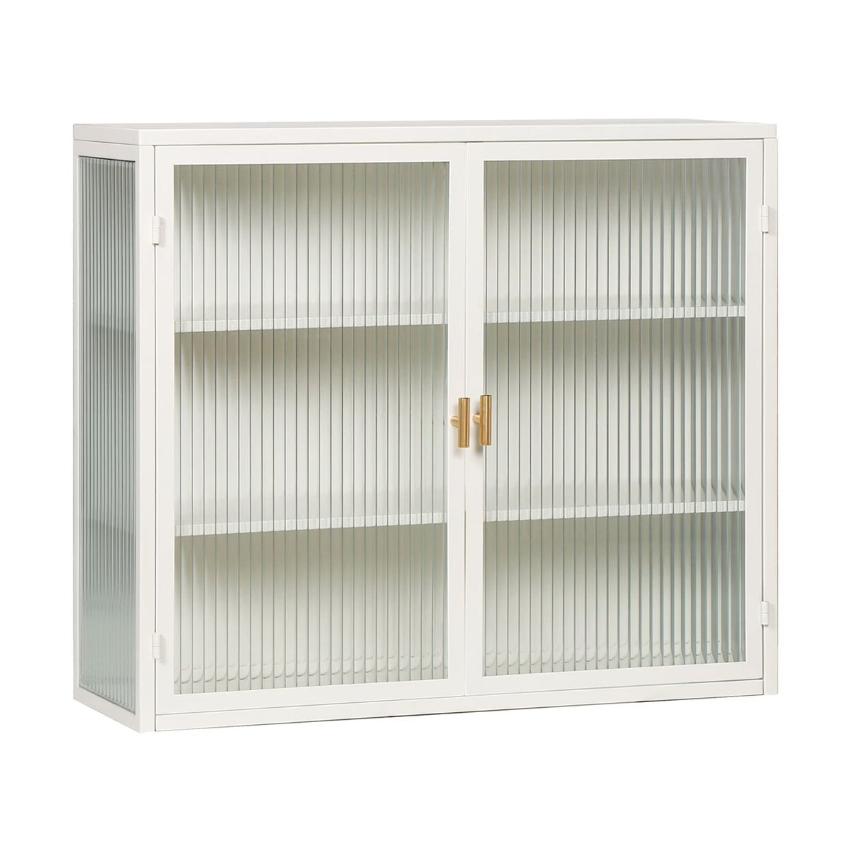 27.56in Modern Wall Cabinet With Fluted Tempered Glass Doors, Three-Tier Storage, Mint Green