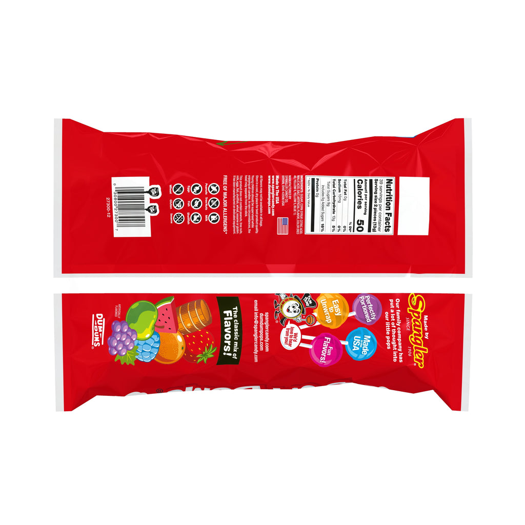 Dum Dums Original Mix Halloween Assorted Candy, Allergen Free, Lollipops & Suckers, Hard Candy for Trick or Treat and Party Favors, 18.5 oz Bag