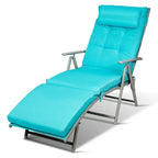 7 Position Folding Outdoor Chaise Lounge Chair With Cushion And Pillow