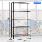 BestOffice 5-Tier Wire Shelf 36" x 14" x 72" 5 Tier Wire Shelving Unit 1250lb Capacity Black