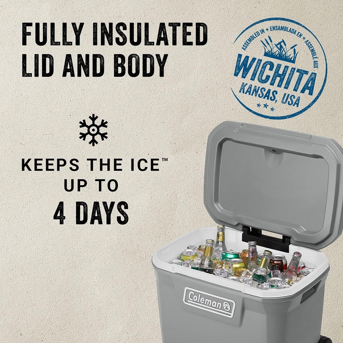 Coleman Classic Series Insulated Wheeled Cooler, 100-Quart, Rock Grey - Wheeled