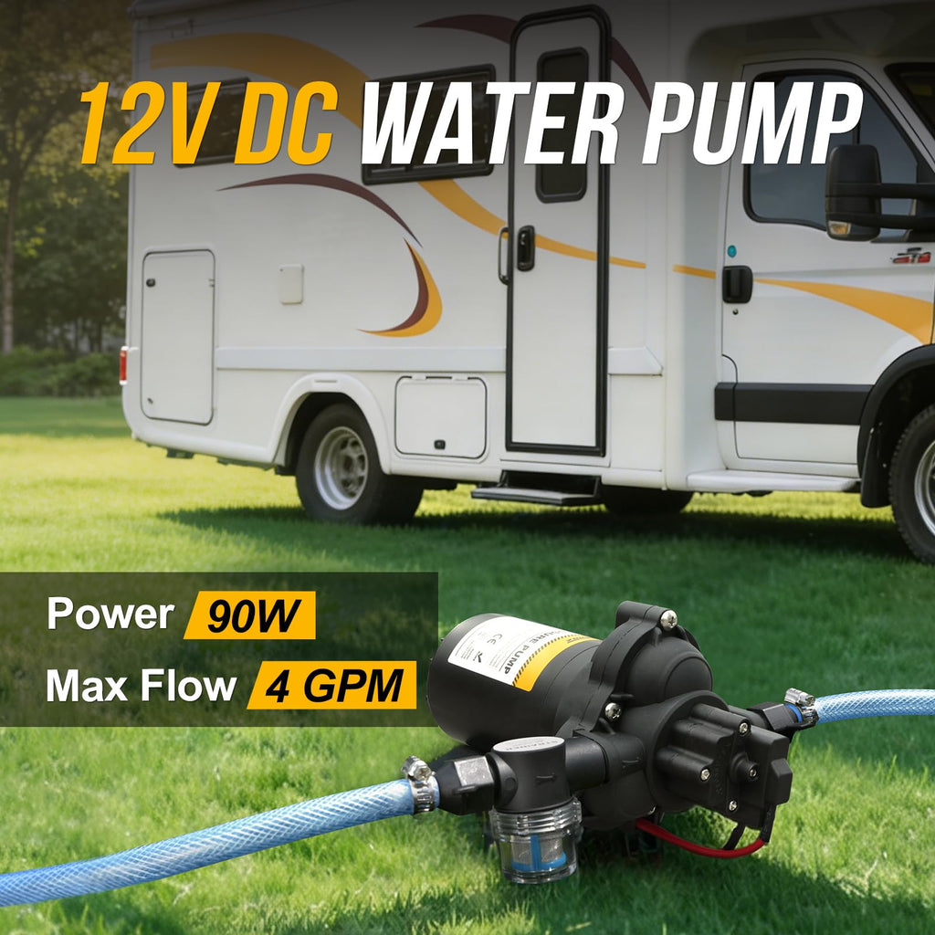 12V RV Water Pump, 4.0 GPM 45 PSI Diaphragm Pump, 12Volt Quiet Fresh Water Pump with Pressure Switch, Self Priming Pressure Pumps for RV Camper Boat