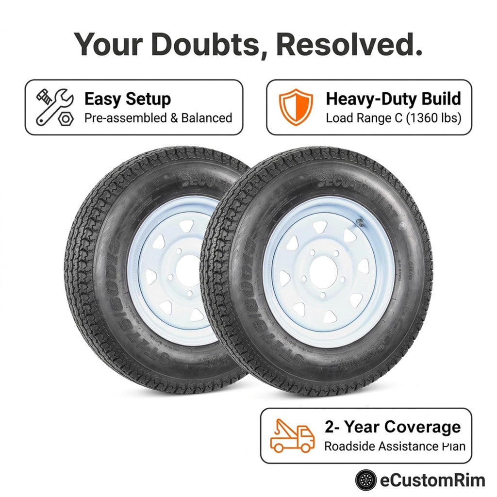 eCustomrim 2-Pack Trailer Tire Rim Assembly ST175/80D13 B78-13 5 Lug LRC