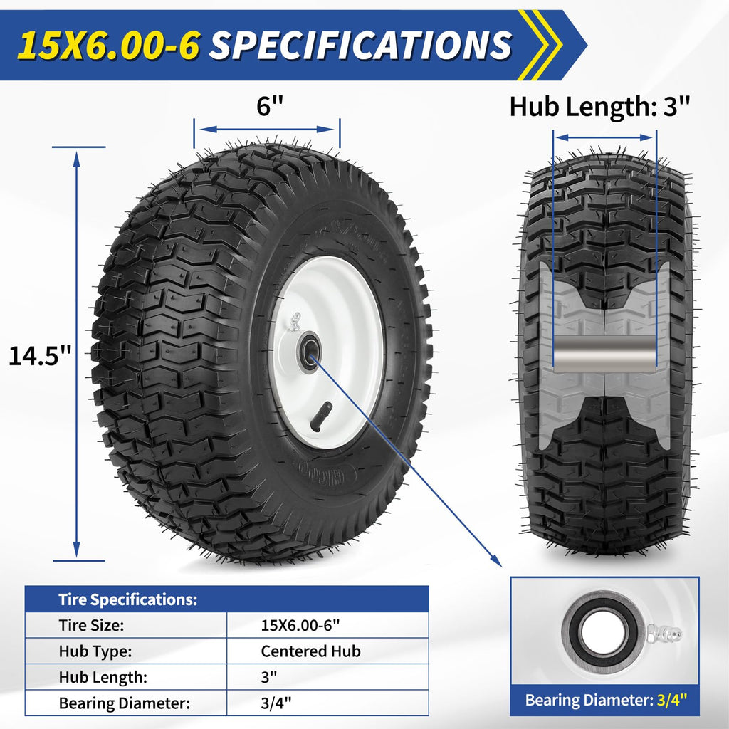 15x6.00-6 Rubber Lawn Mower Tire Wheel for Riding Mower Tractor Tire