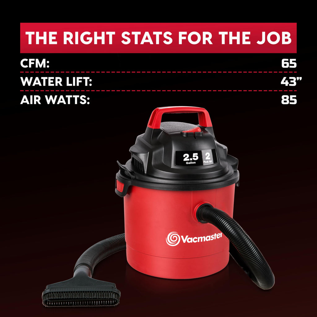 Vacmaster VOM205P 1101 2.5-Gal 2 Peak HP Wall Mount Wet/Dry Vacuum Red