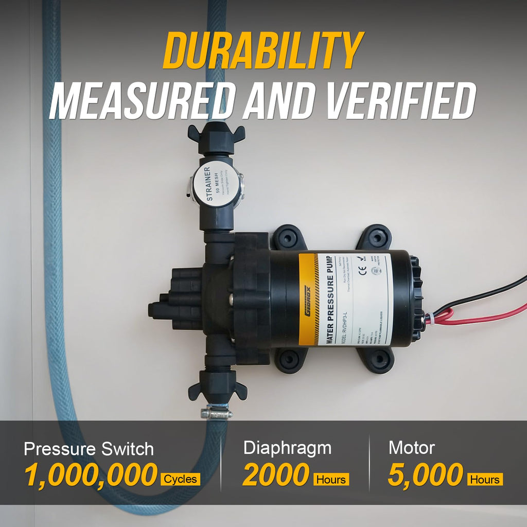 12V RV Water Pump, 4.0 GPM 45 PSI Diaphragm Pump, 12Volt Quiet Fresh Water Pump with Pressure Switch, Self Priming Pressure Pumps for RV Camper Boat