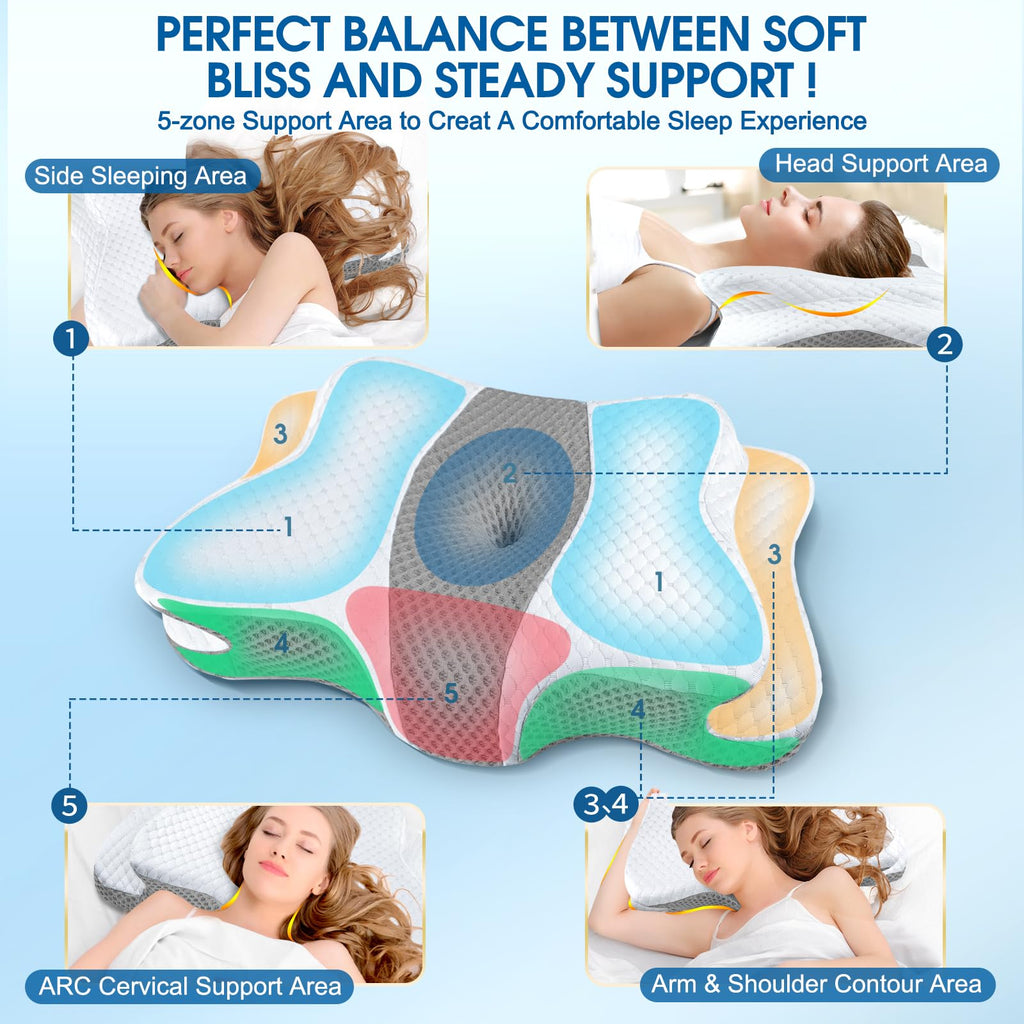 CHxxy Memory Foam Pillows, Cervical Pillow for Neck & Shoulder Pain Relief