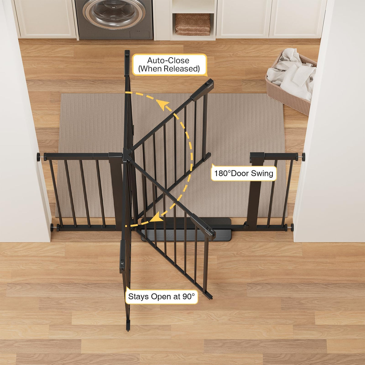 Cumbor 30-48 in Baby Gate for Stairs, Auto Close Dog Gate Indoor, Black